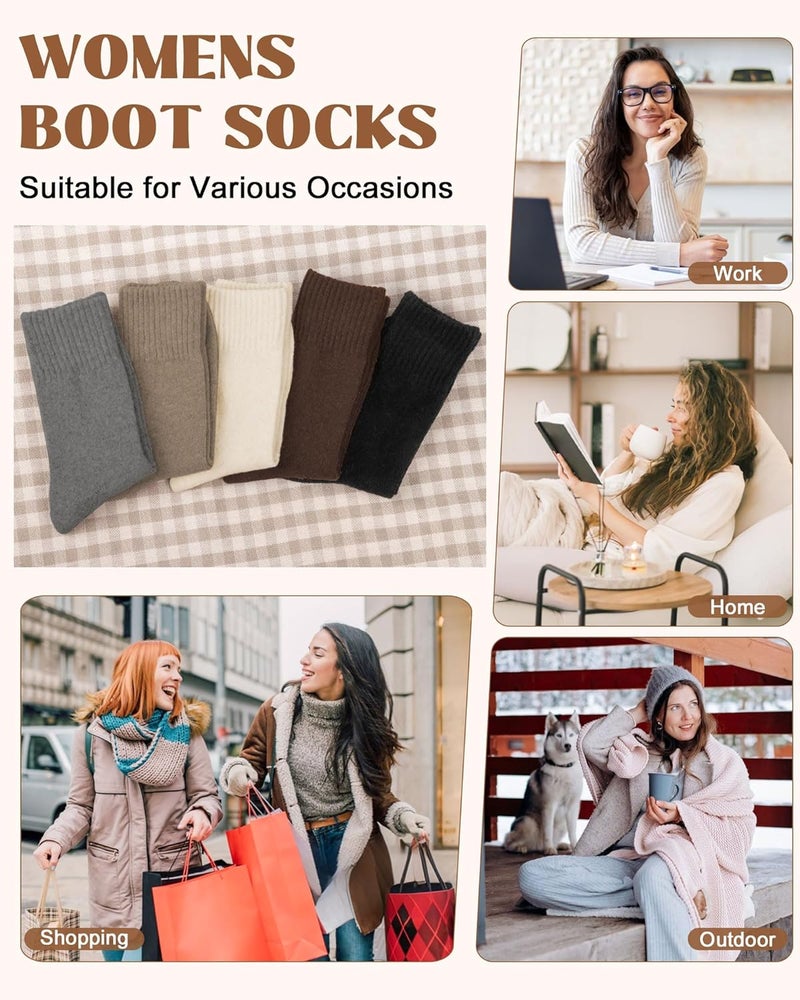 YSense Wool Socks for Women, Winter Boot Socks Stocking Stuffers Gifts for Women Warm Crew Hiking - Image 5